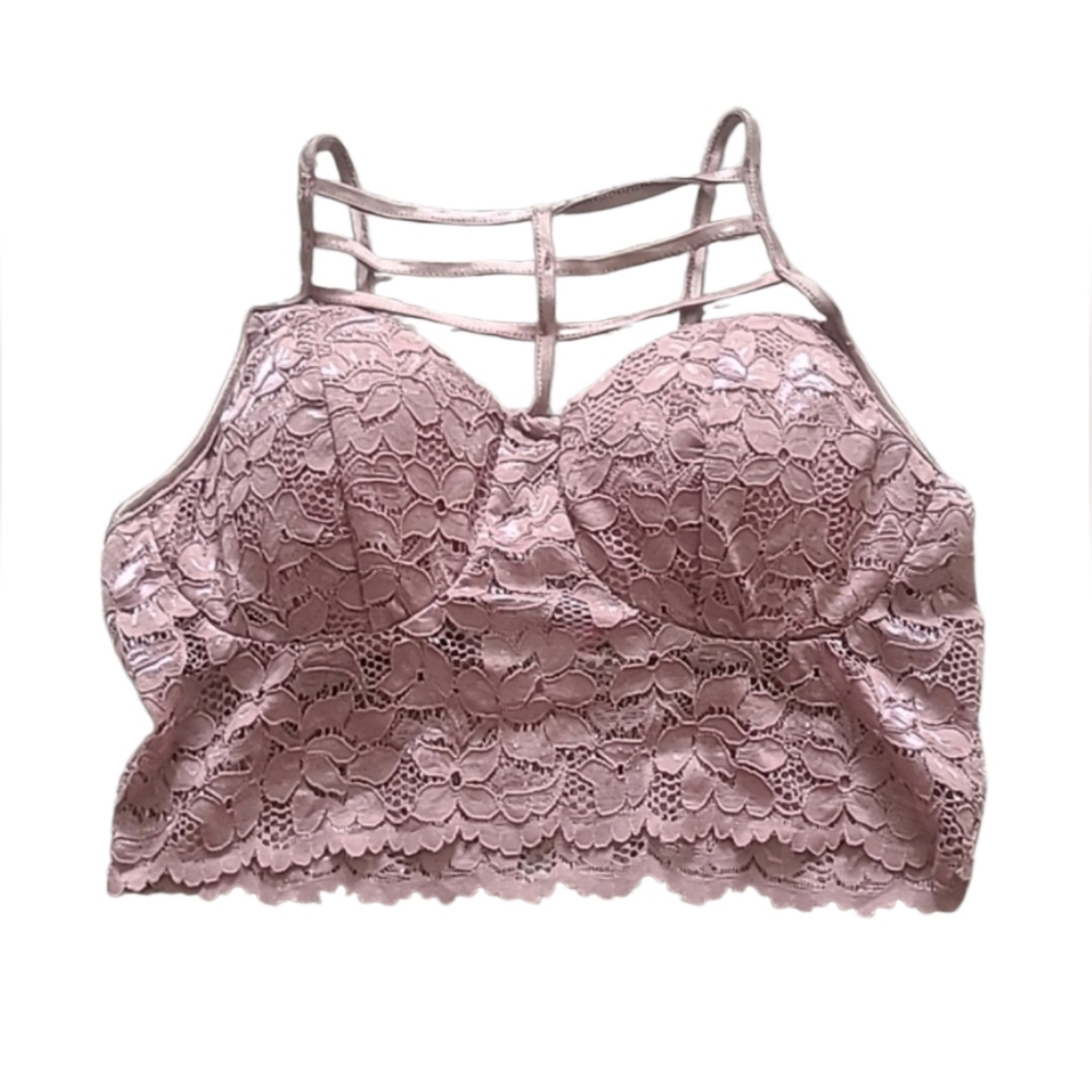 Bozzolo Mauve Floral Lace Strappy Bralette